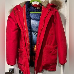 Women's Red Ski Jacket with Fur Trim